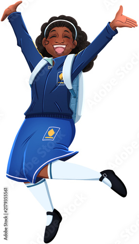 Happy Brazilian Female Student Jumping Illustration