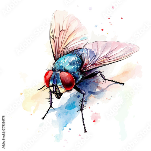 Fotografie Fly watercolor painterly illustration, semi-realistic fantasy design, magical at