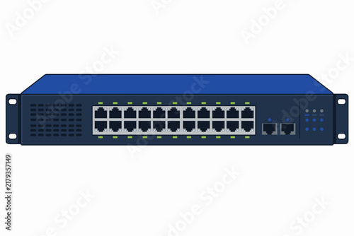 Foto Network switch 16 port with SFP slots vector illustration, rackmount ethernet ne