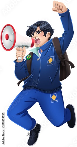 Brazilian Male Student Shouting Through a Megaphone Illustration
