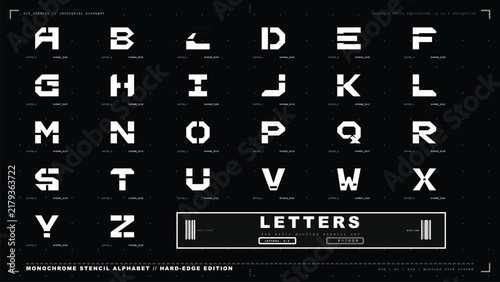 Futuristic Industrial Stencil Font Alphabet for Tech Branding Identity