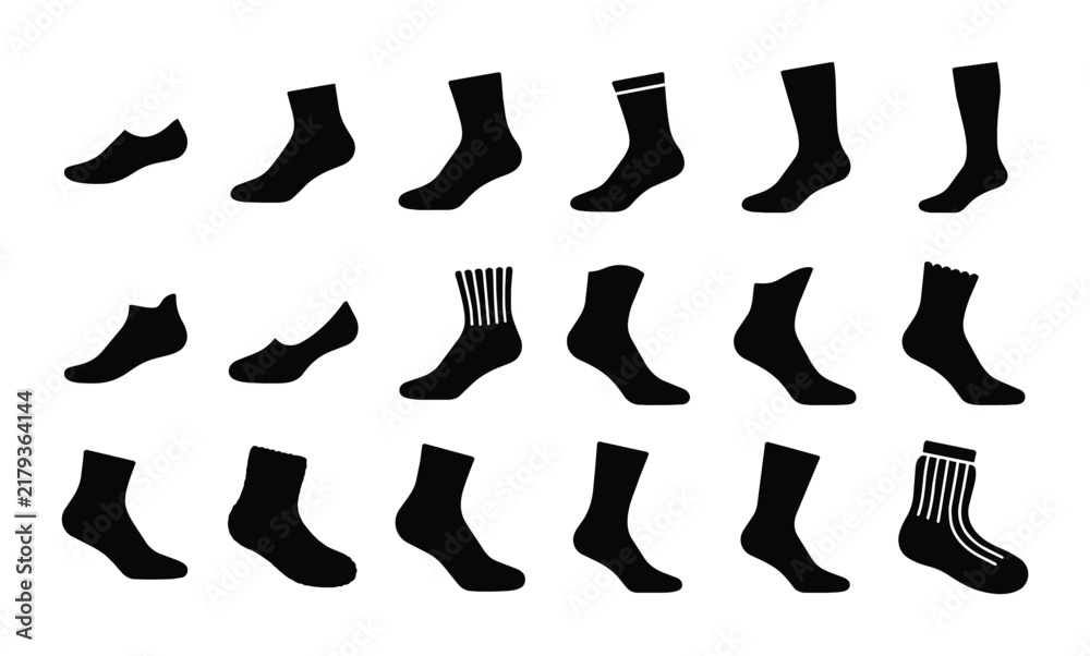 Obraz premium Black Socks Collection, Various Styles and Lengths, Vector Icons for Fashion and Apparel Design