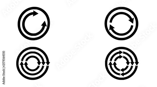 Circular arrow set with rotating icons featuring clockwise, counterclockwise, looping and cyclical motion with arrows and circles