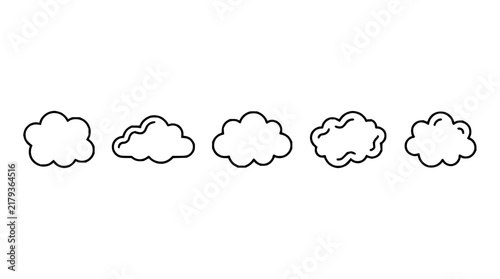 Cloud set with hand-drawn shapes featuring fluffy, whimsical, and organic forms with simple outlines and linear style