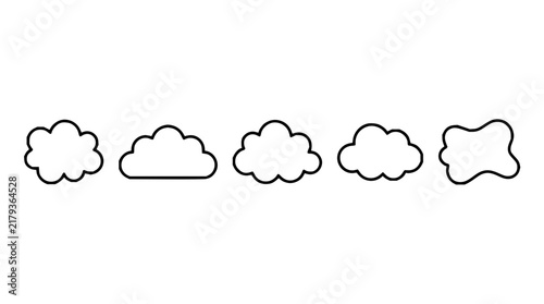 Cloud set with varying shapes featuring fluffy, puffy, whimsical, cartoonish and isolated outlines