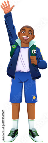 Brazilian Male Student Raising His Hand Illustration