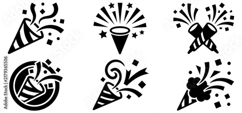 Foto Collection of festive party popper and confetti explosion icons for celebration