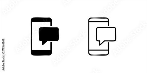 Mobile phone messaging icons with solid and hand-drawn outline styles for chat and communication apps