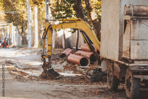 Fotografie Exciting urban infrastructure project underway with heavy machinery transforming