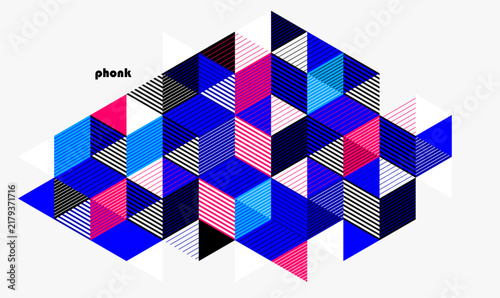 Abstract vector wallpaper with 3D isometric cubes blocks, geometric construction with blocks shapes and forms, cubic polygonal low poly theme.