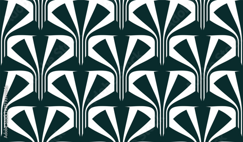 Foto Geometric linear pattern with palm tree shapes seamless background, vector stripe lines dynamic optical illusion of motion tiling pattern, op art wallpaper