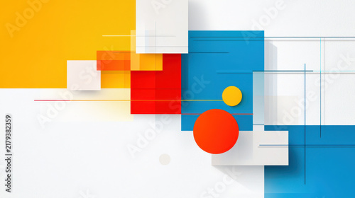 Abstract geometric composition featuring vibrant colors and shapes, creating modern and dynamic visual experience