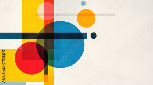 Abstract geometric composition featuring colorful circles and lines, evoking sense of modern art and creativity