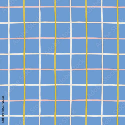Hand-drawn multicolour grid seamless repeated pattern on a bold ground. Modern Playful Surface Pattern Design with a bold, hand-drawn grid character. Ideal for contemporary retro textile, wallpaper