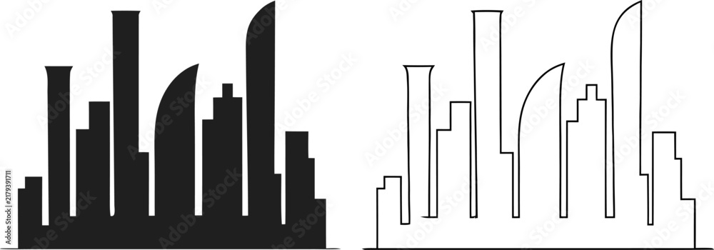 Obraz premium City skyline silhouette vector illustration isolated on transparent background for urban architecture construction business website modern town panoramic branding.