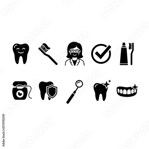 Dental Care and Dentistry Flat Icon Set
