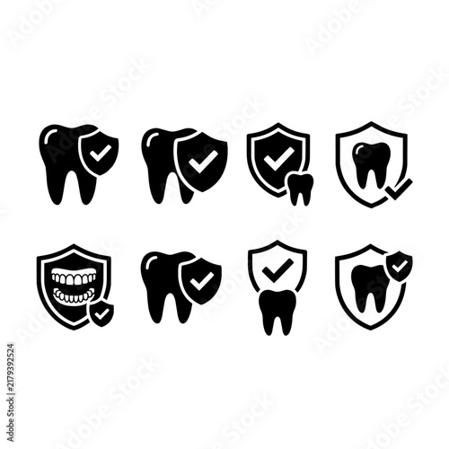 Dental Protection and Tooth Health Shield Icons Set