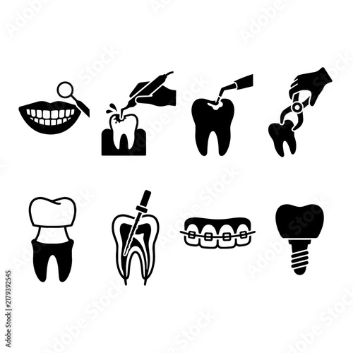 Dental Treatment and Oral Care Procedure Icons Set