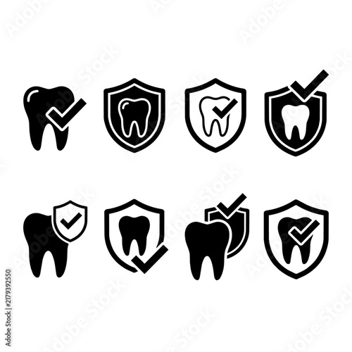 Dental Tooth Protection Shield Icons Vector Set