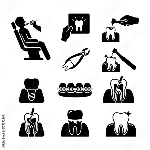 Dental Care and Stomatology Treatment Icons Set