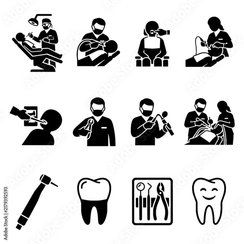 Dental Care and Dentistry Procedures Icons Set