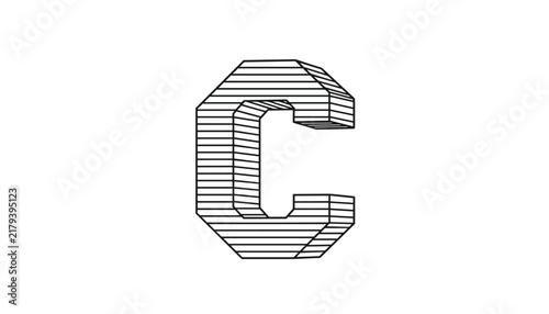 Capital letter C is rendered in a modern 3D striped isometric style with black and white horizontal lines.