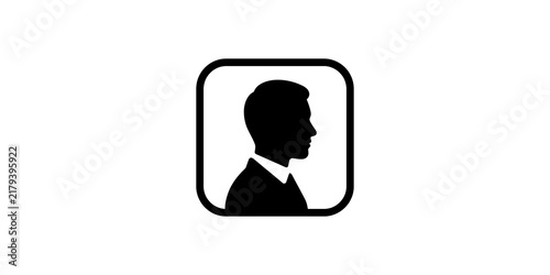 Obraz na plátne Minimalist black silhouette of a 21 year old young man profile in a formal suit collar inside a rounded square frame, representing adulthood, professional identity, and user avatar icon