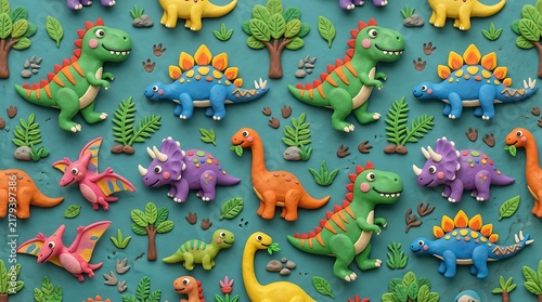 Colorful Dinosaur Toys Pattern for Kids, Playroom Decor, Educational