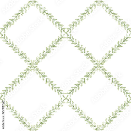 Minimal Christmas Green Fir Trellis Seamless Pattern on White Background