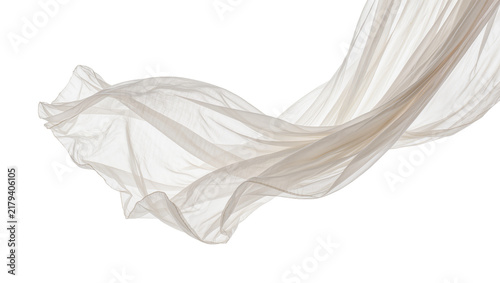 Konstfotografi Flowing sheer beige fabric with delicate folds, isolated on transparent backgrou
