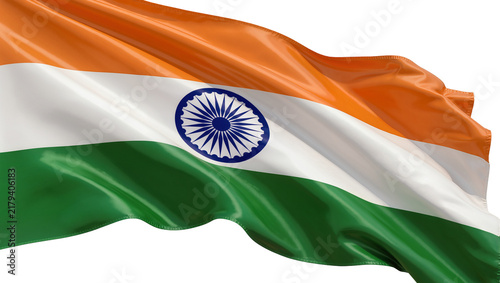 Konstfotografi Waving Indian flag with Ashoka Chakra, isolated on transparent background