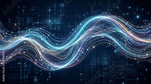 Abstract Digital Waveform of Light and Data Flow.