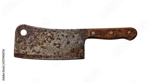 Foto Rusty metal cleaver with wooden handle, isolated on transparent background