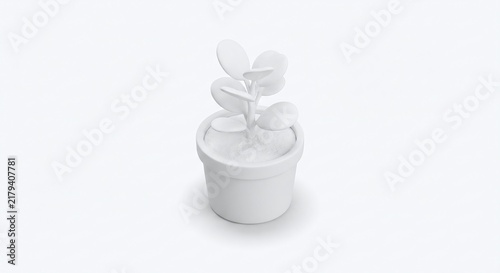 plant in a pot, 3D isometric rendering of a structure and objects with a solid white plastic finish, designed for use as a background element.