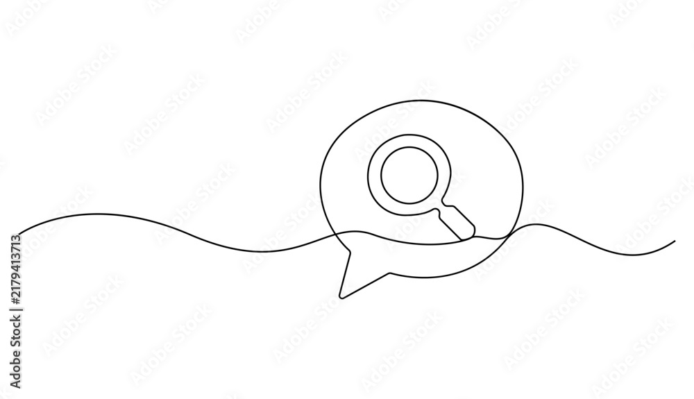 Obraz premium Search Magnifying Glass in Speech Bubble Minimalist Line Art