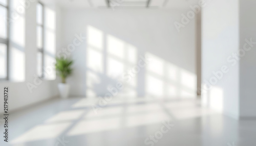 Empty Contemporary Interior Room with Large Windows, Natural Light, Parquet Floor and Open Architectural Space in a Modern Home or Apartment