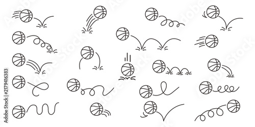 Basketball line bounce jump trajectory doodle set