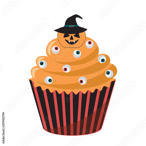 Halloween Cupcake with Pumpkin and Eyeballs, Spooky Sweet Dessert