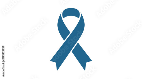 Blue awareness ribbon icon for health support and social prevention causes isolated on white