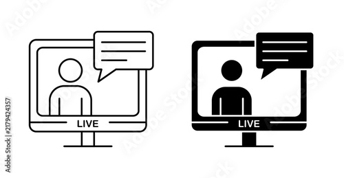 Live Lecture Icon, Real-Time Online Class and Virtual Teaching Symbol