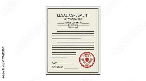 Formal Legal Agreement Document Template with Signature Line and Red Official Seal for Business Contracts