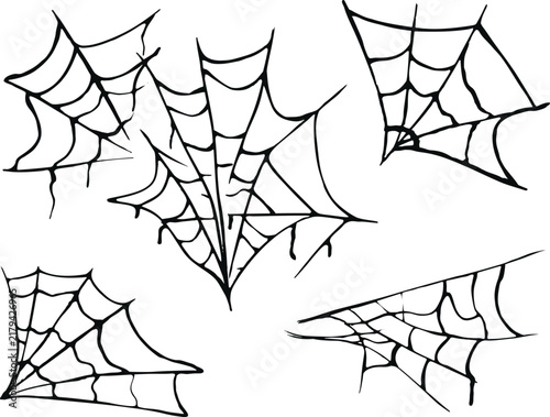 Collection of handdrawn spider webs for halloween decoration