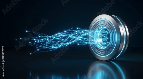 Futuristic energy portal with glowing blue light trails