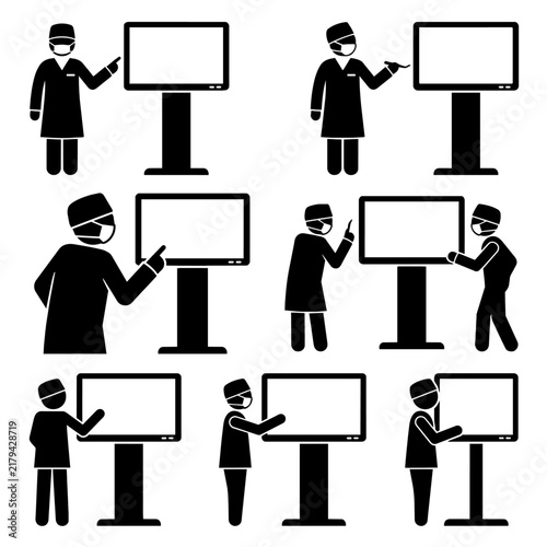 Doctor presenting on a digital display icon set