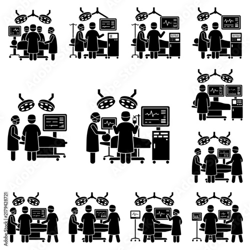 Medical surgery team in operating room flat design icons