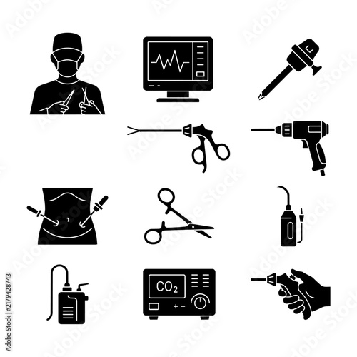 Laparoscopic Surgery Medical Tools Icon Set