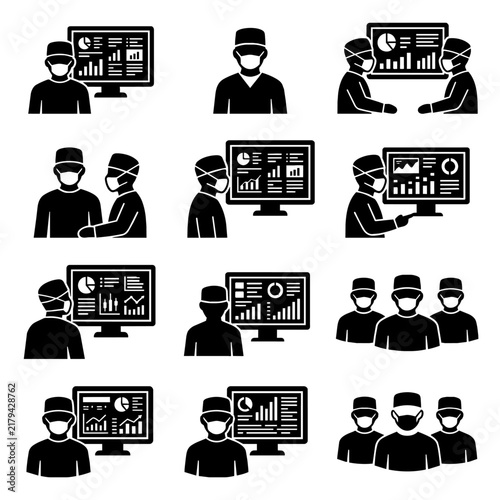 Medical Professionals and Data Analysis Icons Set