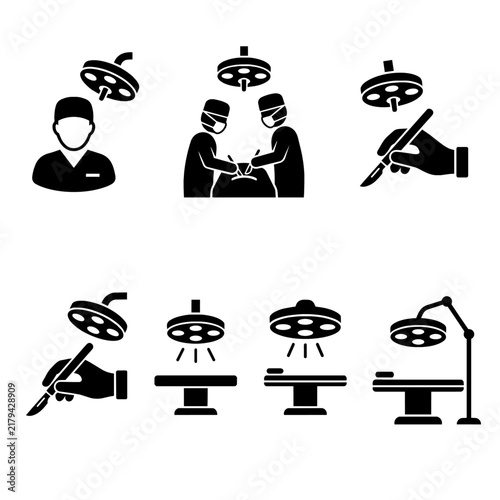 Surgical Operation and Operating Room Equipment Icons Set