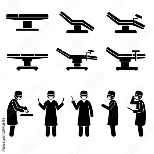 Medical Surgical Icons and Surgeon Characters Vector Set