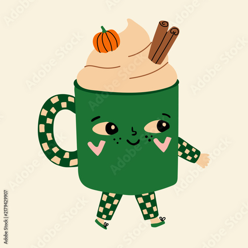 Cute Pumpkin Spice Latte Character Illustration for Thanksgiving